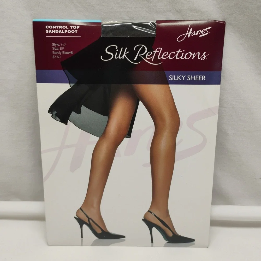 Hanes Silk Reflections Queen XL EF Barely Black Cool Comfort Panty & Leg 717 Y2K